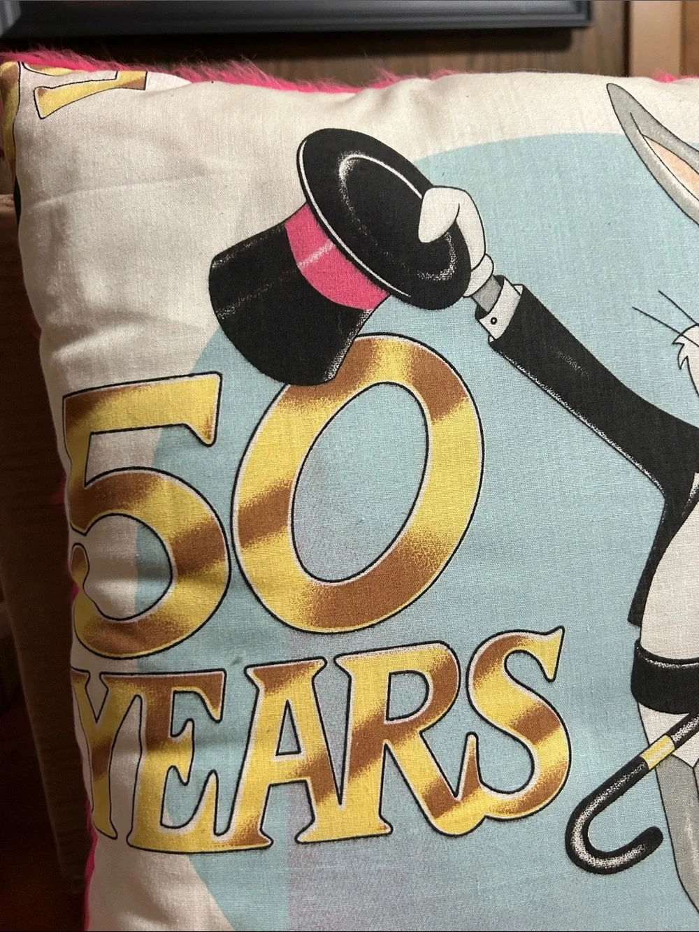 Warner Bros. Bugs Bunny Throw Pillow - Pink, Blue, Yellow, Gold, Gray, Cream